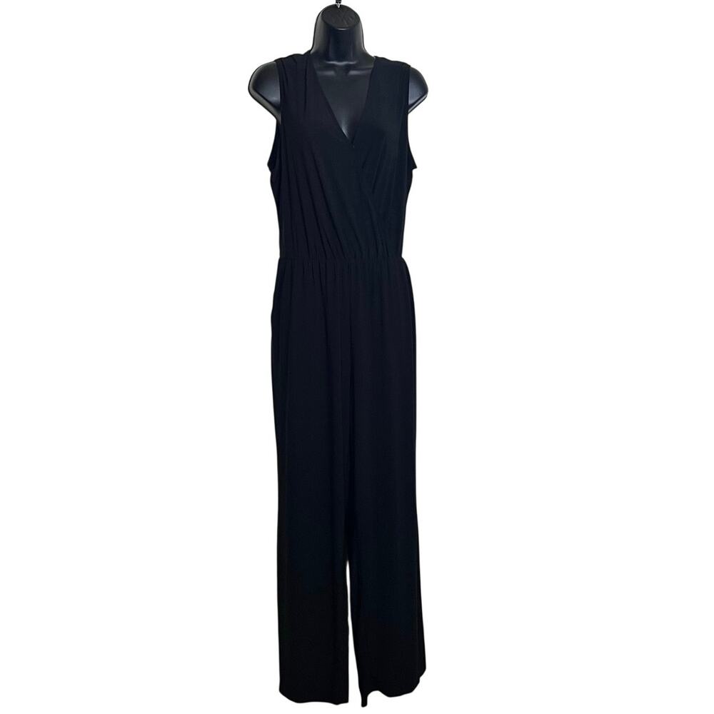 NY Collection Women’s Petite Surplice Belted Wide-Leg Jumpsuit black Petite XL